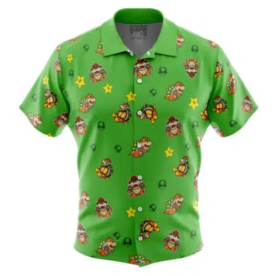 Bowser Pattern Super Mario Button Up Hawaiian Shirt
