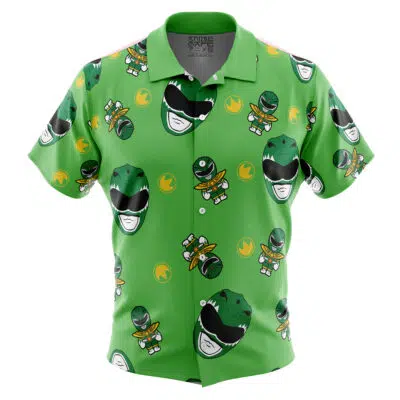 Green Ranger Pattern Mighty Morphin Power Rangers Button Up Hawaiian Shirt