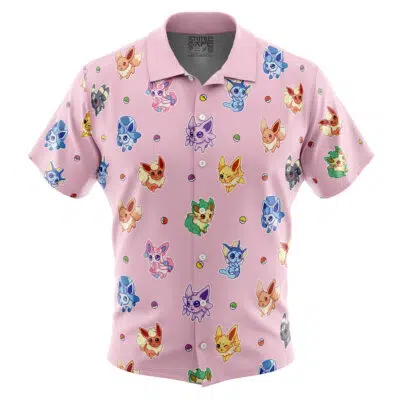 Eevelutions Pattern Pokemon Pattern Button Up Hawaiian Shirt