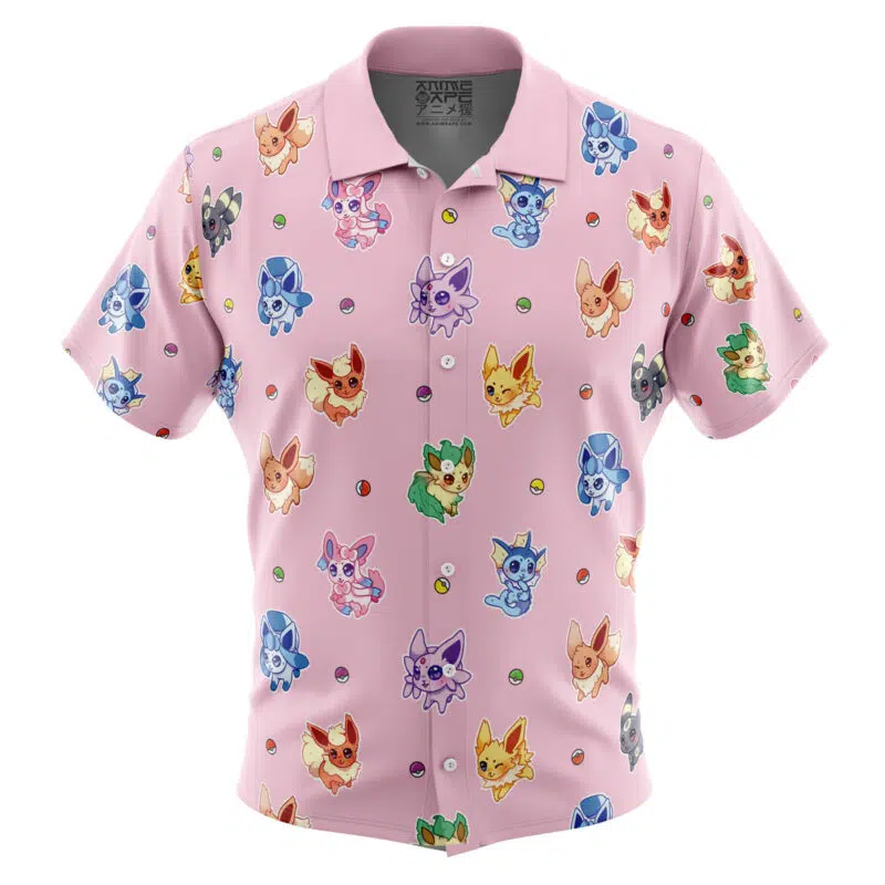 Eevelutions Pattern Pokemon Pattern Button Up Hawaiian Shirt