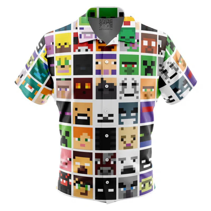 Block Faces Pattern Minecraft Button Up Hawaiian Shirt