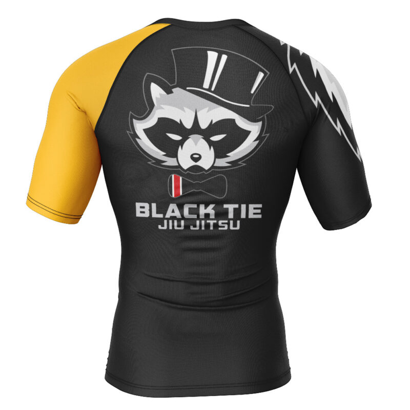 Rabid Raccoon Black Tie Yellow Belt Short Sleeve Rash Guard - Image 2