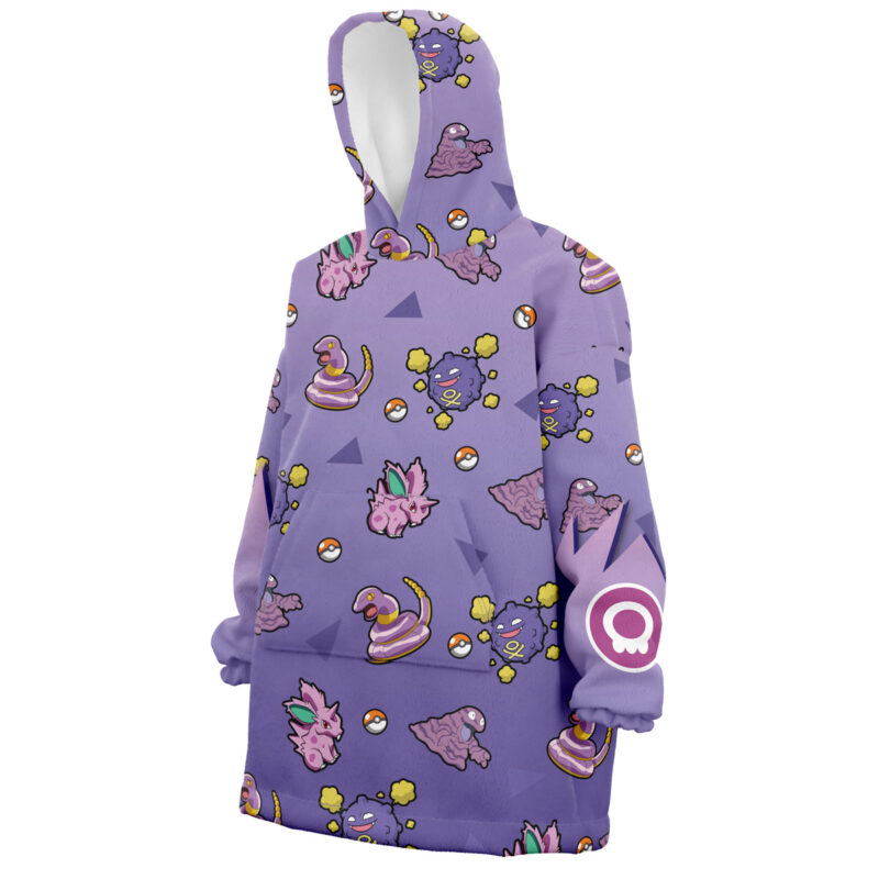 Poison Type Pattern Pokemon Snug Oversized Blanket Hoodie - Image 3