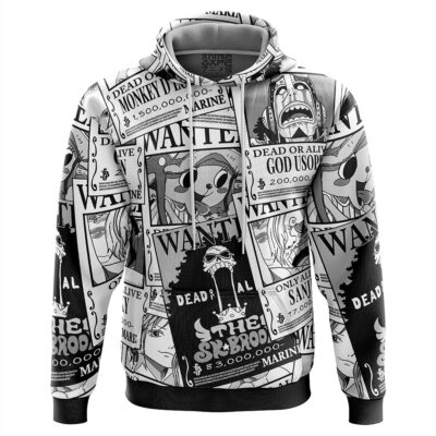 Straw Hat Wanted Pattern One Piece Hoodie