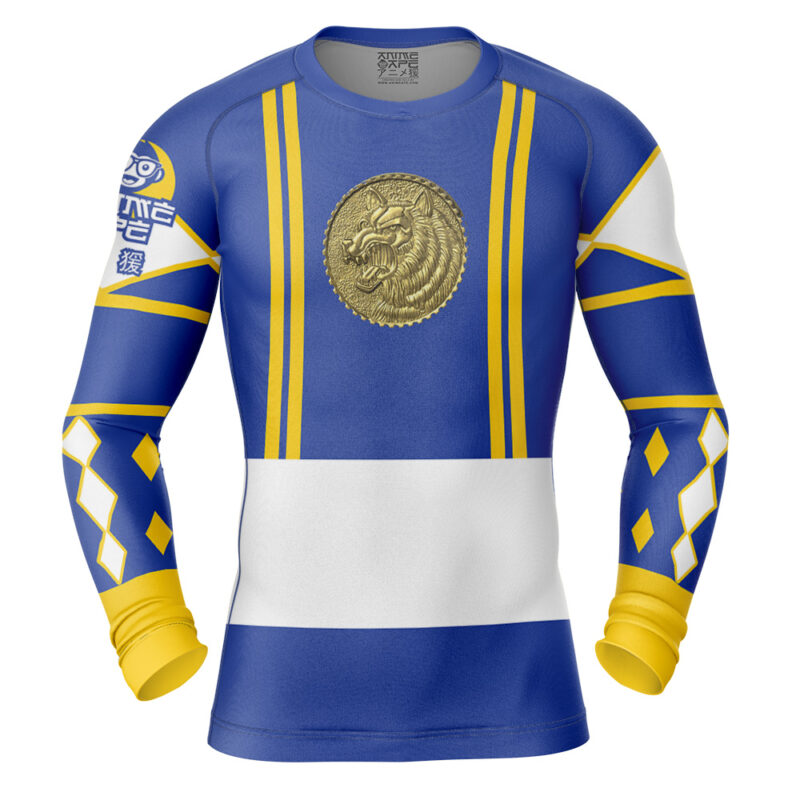 Blue Ranger Ninjetti Mighty Morphin Power Rangers Long Sleeve Rash Guard Compression