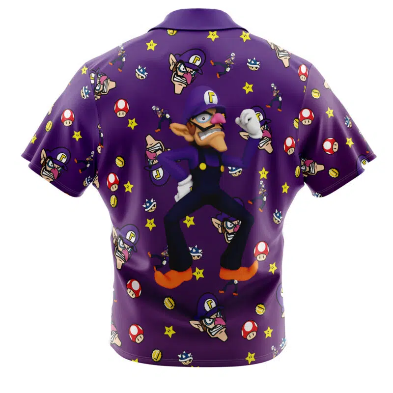 Waluigi Pattern Super Mario Button Up Hawaiian Shirt