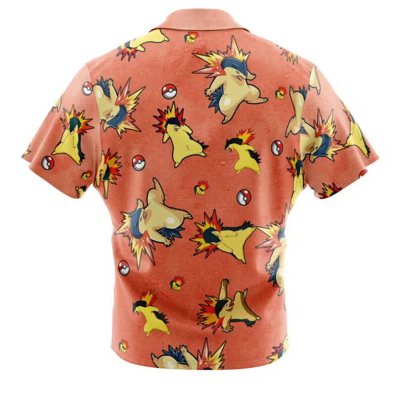 Typhlosion Pattern Pokemon Button Up Hawaiian Shirt - Image 2