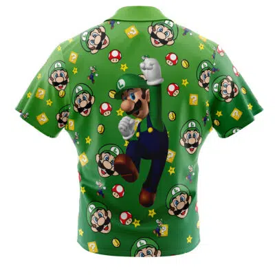 Luigi Pattern Super Mario Button Up Hawaiian Shirt