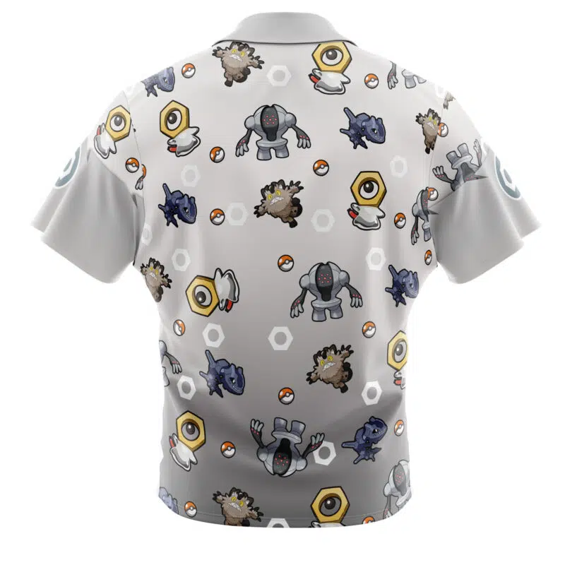 Steel Type Pattern Pokemon Button Up Hawaiian Shirt - Image 2