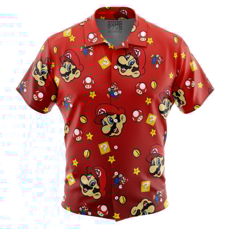 Mario Bros Pattern Super Mario Bros Button Up Hawaiian Shirt - Image 2