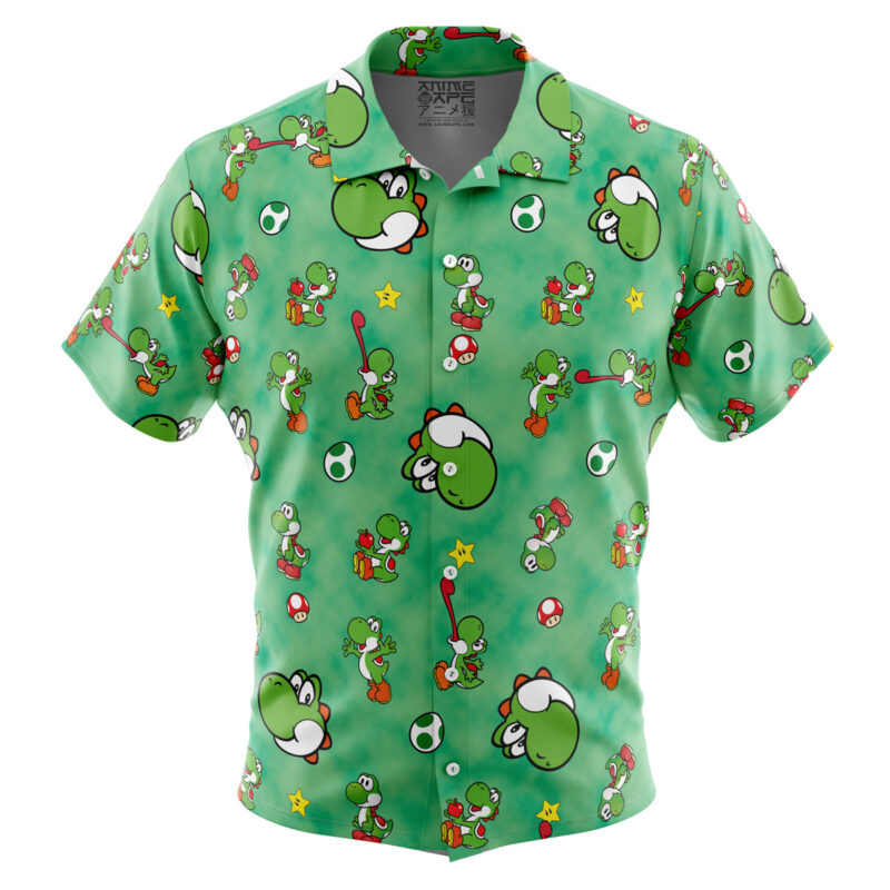 Yoshi Pattern Super Mario Button Up Hawaiian Shirt