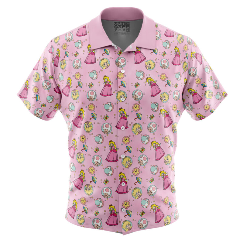 Peach Pattern Super Mario Bros Button Up Hawaiian Shirt - Image 2