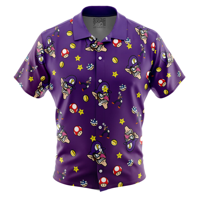Waluigi Pattern Super Mario Bros Button Up Hawaiian Shirt - Image 2