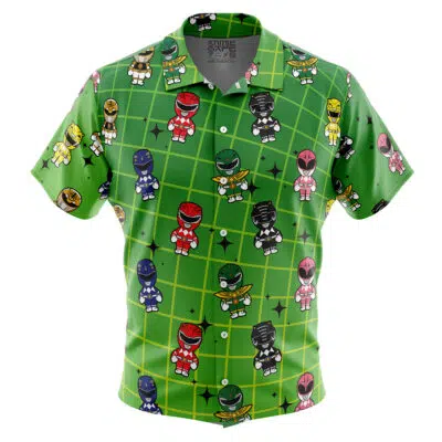 Chibi Power Rangers Pattern Button Up Hawaiian Shirt