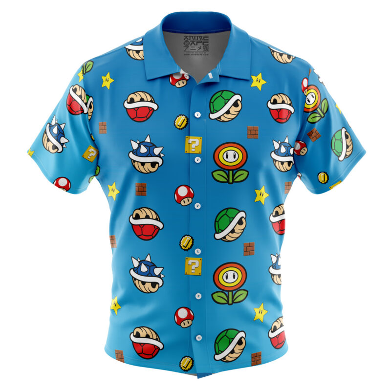 Super Mario Items Pattern Button Up Hawaiian Shirt