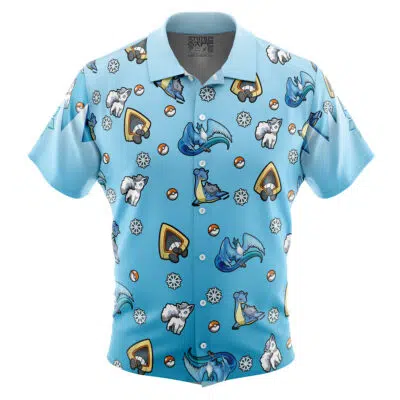 Ice Type Pattern Pokemon Button Up Hawaiian Shirt