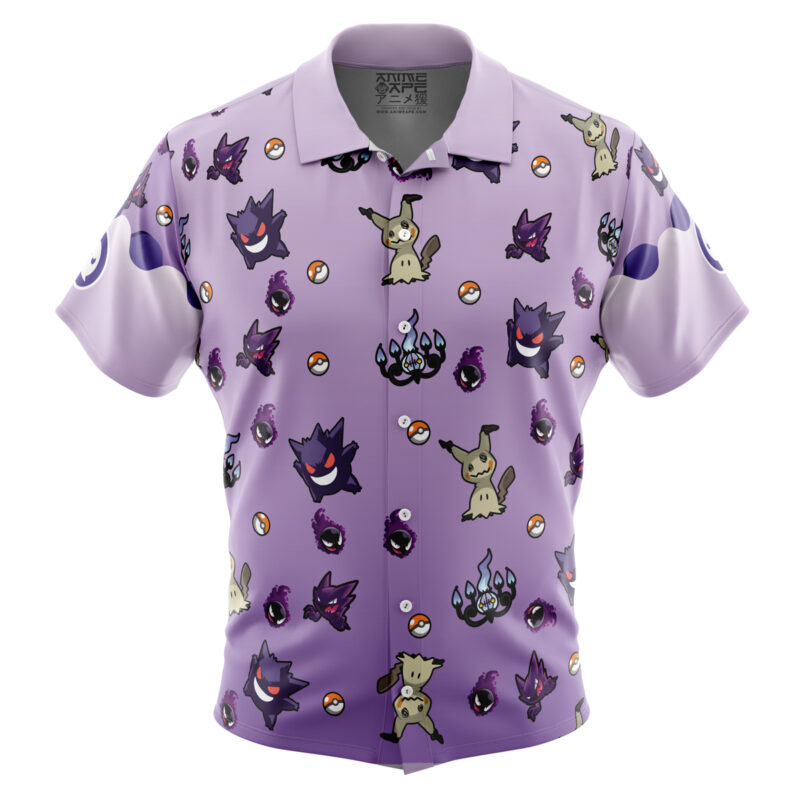 Ghost Type Pattern Pokemon Button Up Hawaiian Shirt