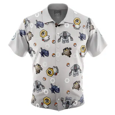 Steel Type Pattern Pokemon Button Up Hawaiian Shirt