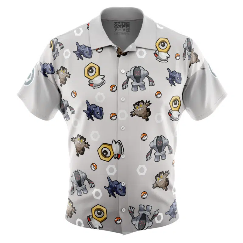 Steel Type Pattern Pokemon Button Up Hawaiian Shirt