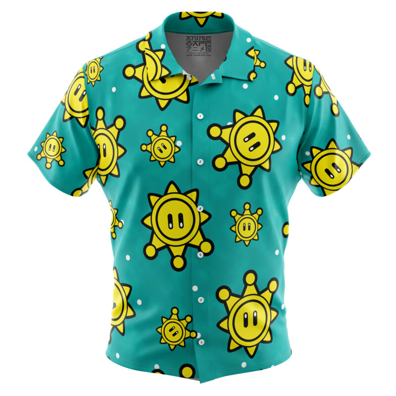 Shine Sprite Pattern Super Mario Button Up Hawaiian Shirt