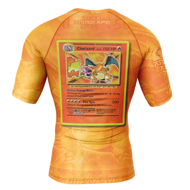Charizard Card V1 Pokemon Short Sleeve Rash Guard Compression Shirt - Image 2
