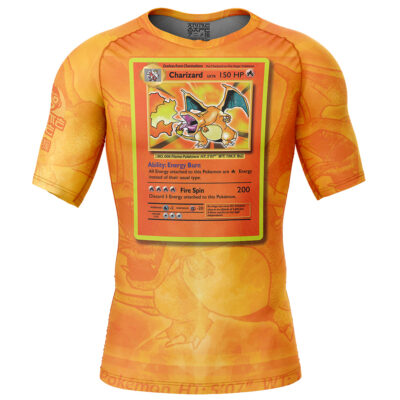 Charizard Card V1 Pokemon Short Sleeve Rash Guard Compression Shirt