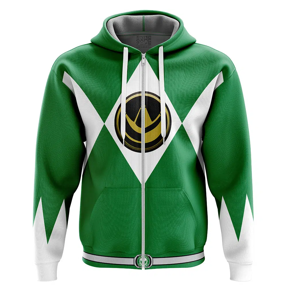 Green Ranger Mighty Morphin Power Rangers Zip Hoodie Jacket - Anime Ape