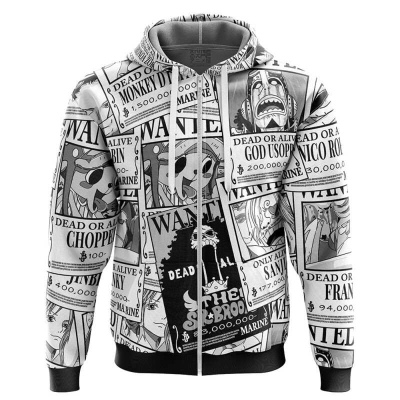 Straw Hat Wanted Pattern One Piece Zip Hoodie Jacket