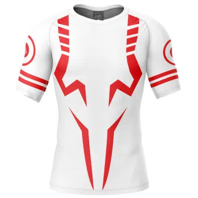 White Sukuna Jujutsu Kaisen Short Sleeve Rash Guard Compression Shirt