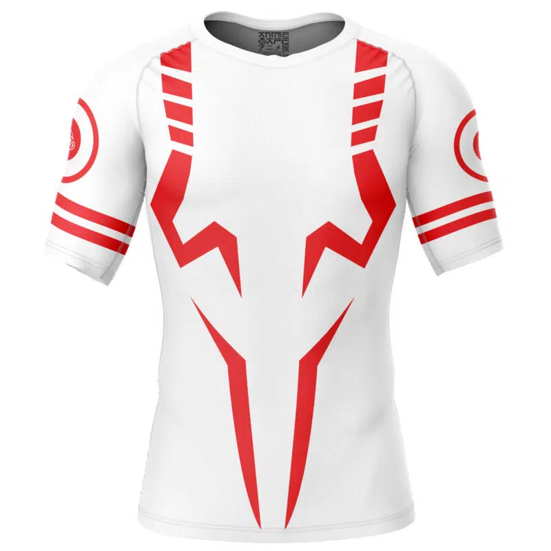 White Sukuna Jujutsu Kaisen Short Sleeve Rash Guard Compression Shirt
