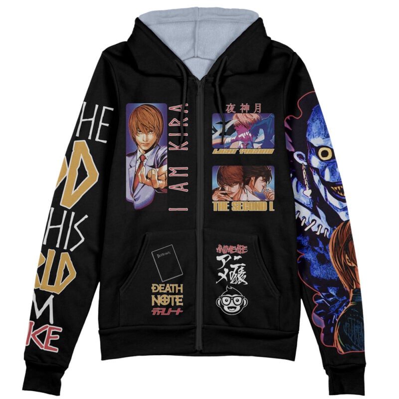 Light Yagami V2 Death Note Streetwear Zip Hoodie Jacket - Image 2
