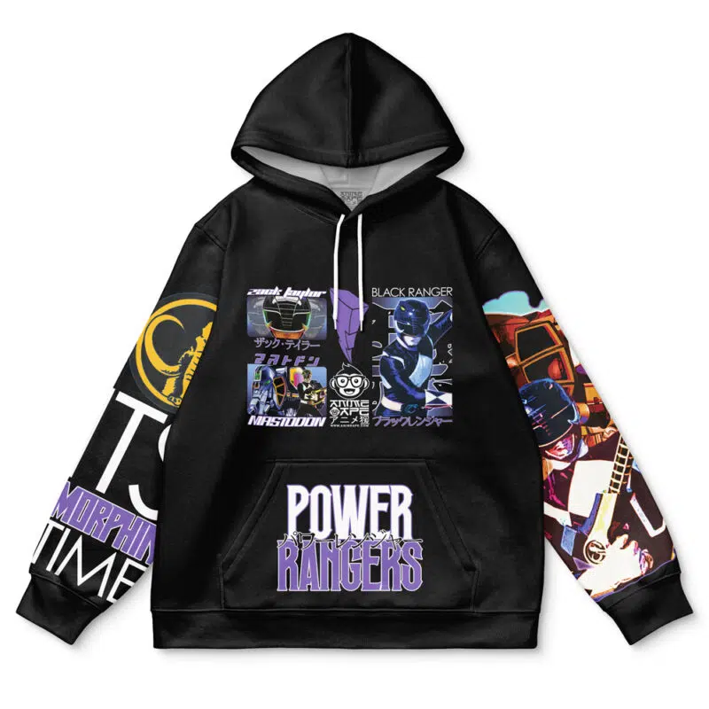Black Ranger Mighty Morphin Power Rangers Streetwear Hoodie - Image 2