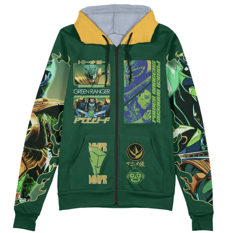 Green Ranger Mighty Morphin Power Rangers Streetwear Zip Hoodie Jacket - Image 2