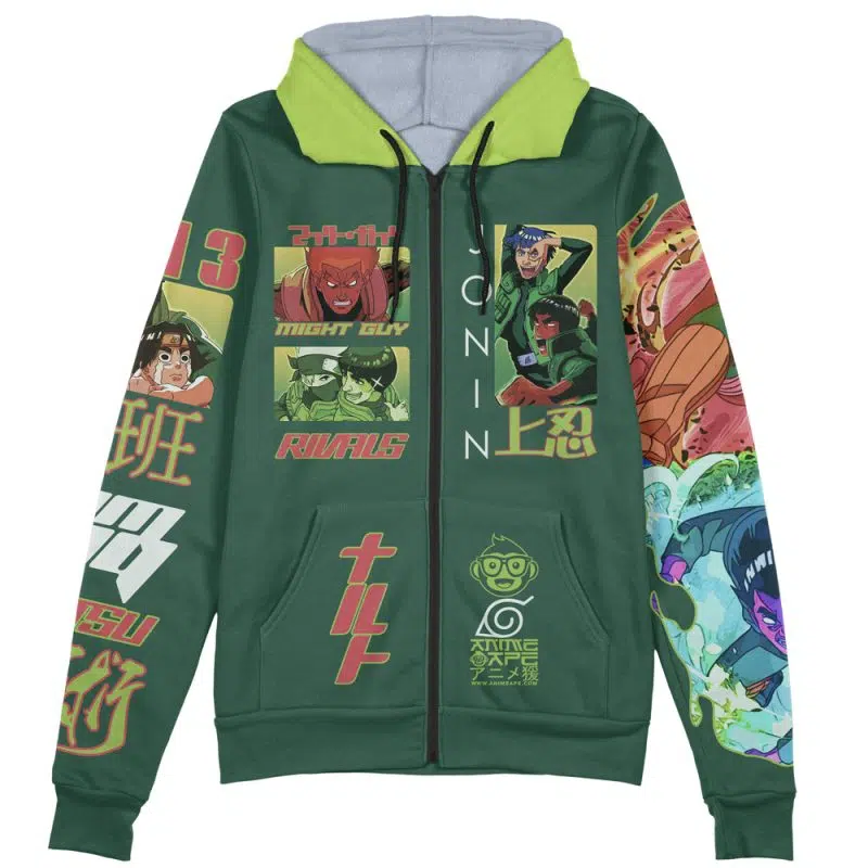 Might Guy Shippuden Streetwear Zip Hoodie Jacket - Image 2