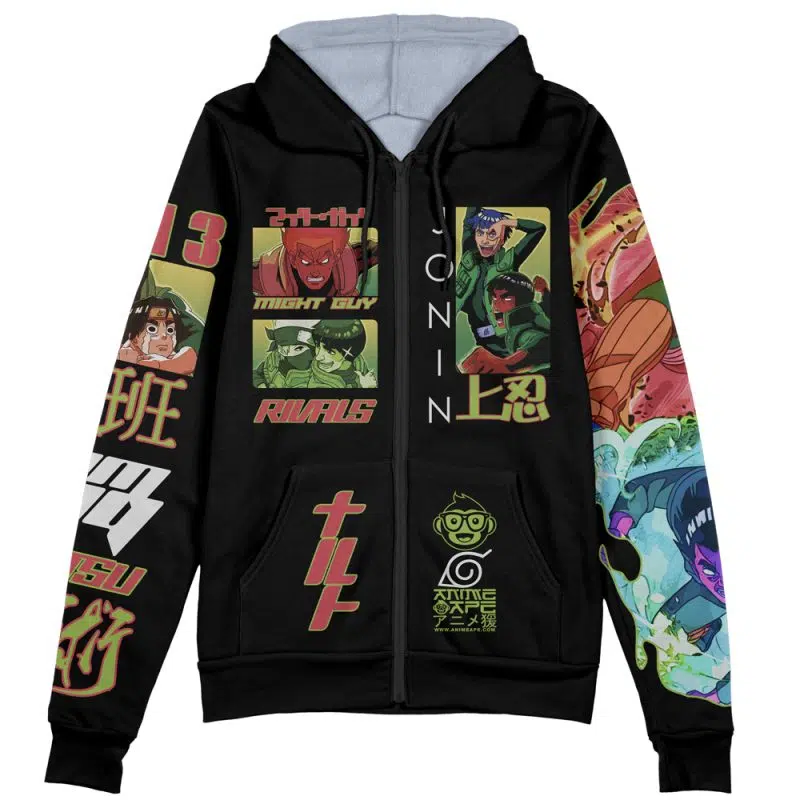 Might Guy V2 Shippuden Streetwear Zip Hoodie Jacket - Image 2