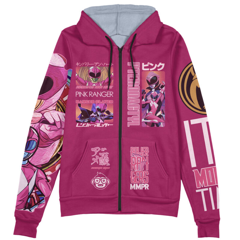 Pink Ranger Mighty Morphin Power Rangers Streetwear Zip Hoodie Jacket - Image 2