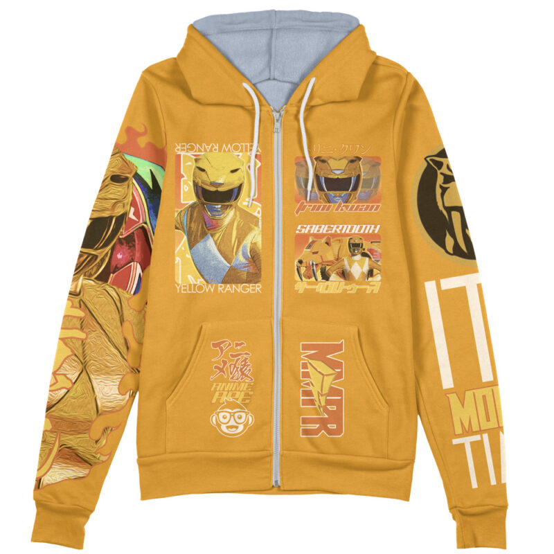 Yellow Ranger Mighty Morphin Power Rangers Streetwear Zip Hoodie Jacket - Image 2