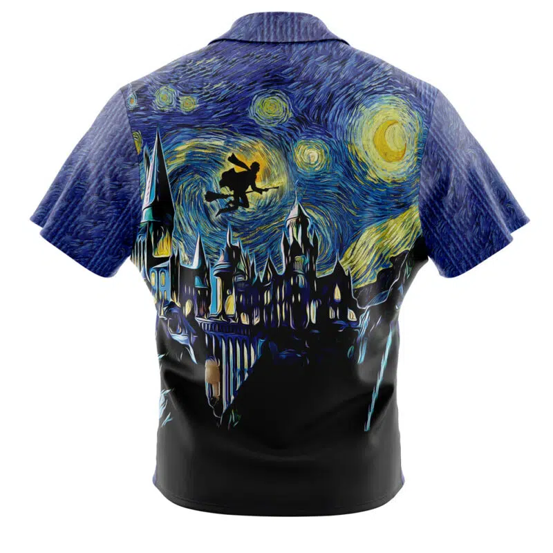 Harry Potter Starry Night Hogwarts Button Up Hawaiian Shirt - Image 2