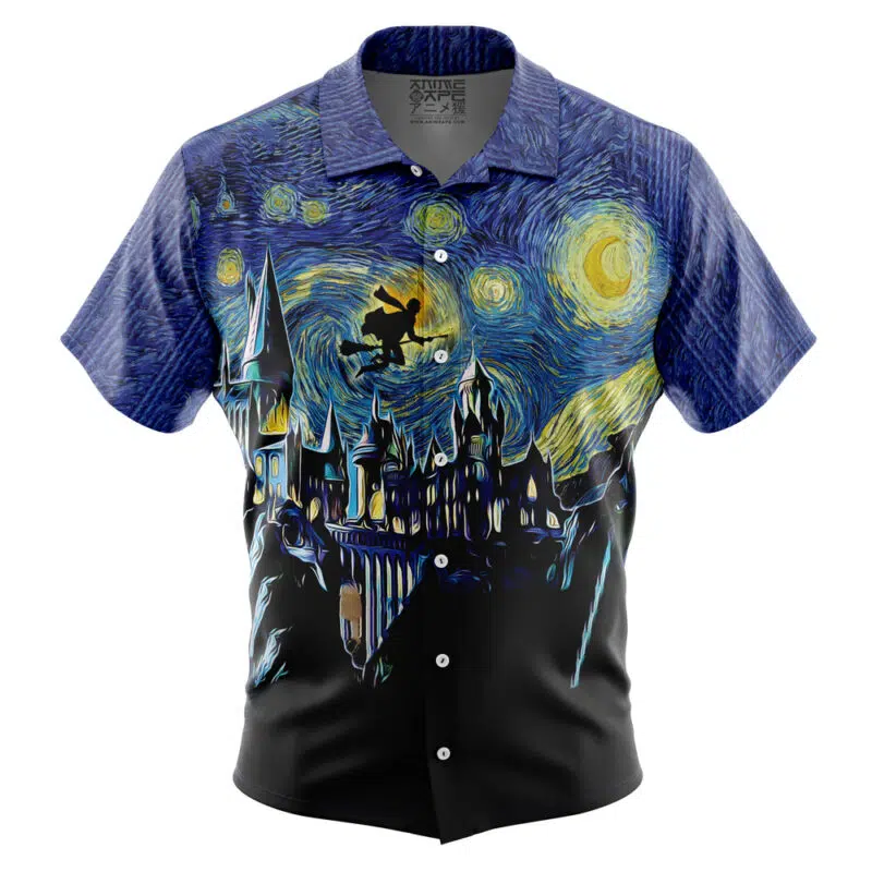Harry Potter Starry Night Hogwarts Button Up Hawaiian Shirt