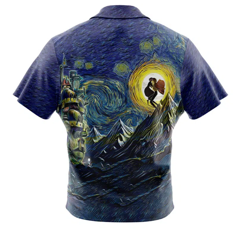 Howl’s Moving Castle Starry Night Studio Ghibli Button Up Hawaiian Shirt - Image 2