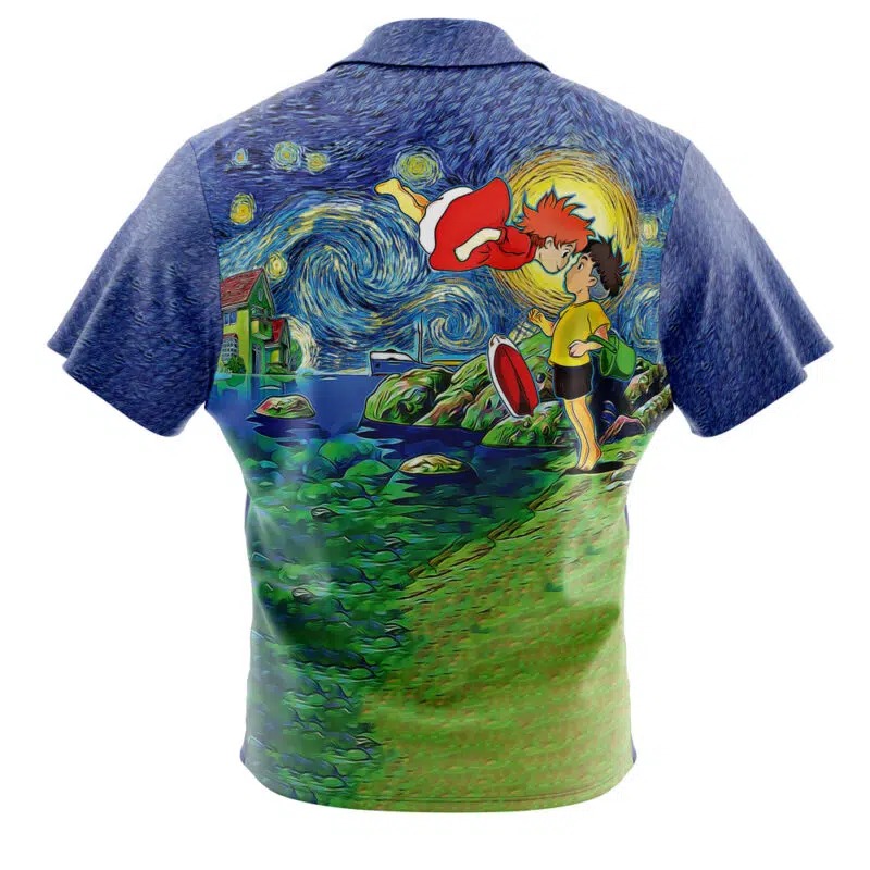 Ponyo Starry Night Button Up Hawaiian Shirt - Image 2