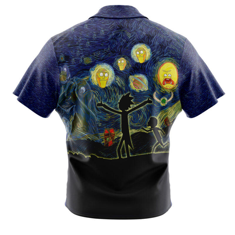 Rick and Morty Starry Night Button Up Hawaiian Shirt - Image 2
