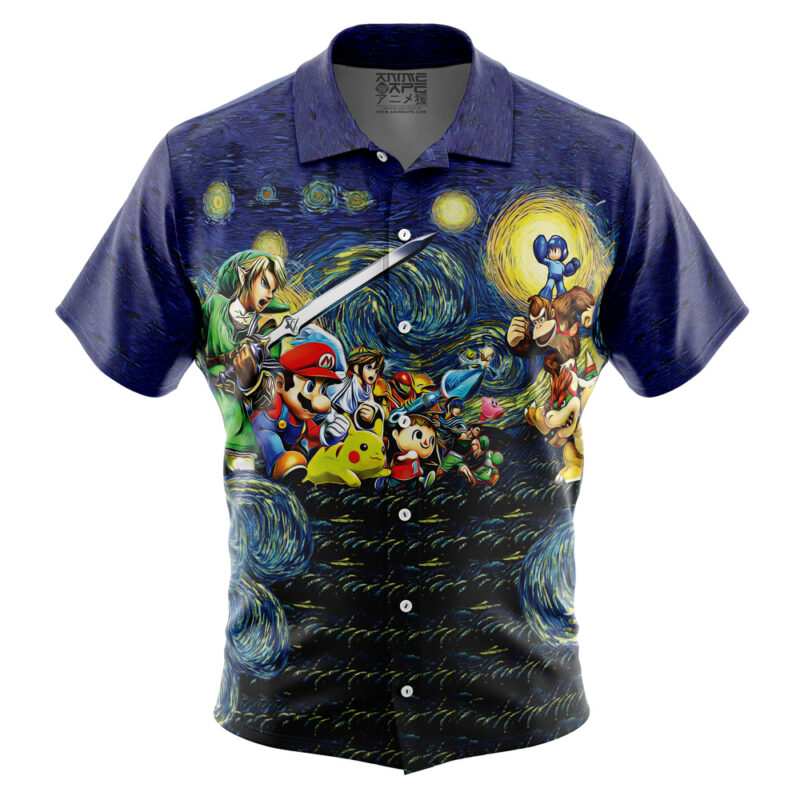 Smash Bros. Starry Night Campfire Button Up Hawaiian Shirt