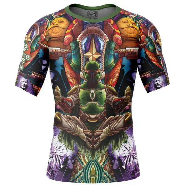 Trippy Boba Fett Star Wars Short Sleeve Rash Guard Compression Shirt