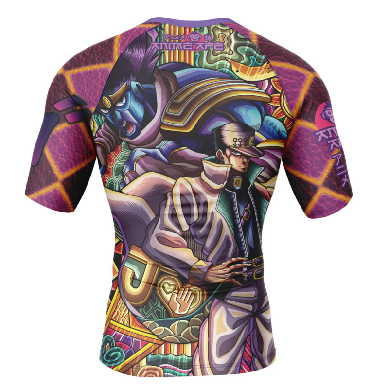 Trippy Jotaro Kujo JoJo's Bizarre Adventure Short Sleeve Rash Guard Compression Shirt - Image 2