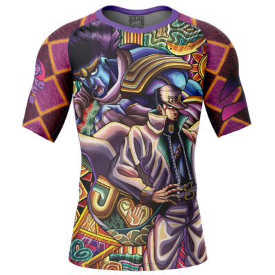 Trippy Jotaro Kujo JoJo's Bizarre Adventure Short Sleeve Rash Guard Compression Shirt