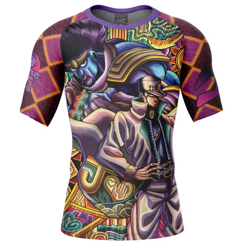 Trippy Jotaro Kujo JoJo's Bizarre Adventure Short Sleeve Rash Guard Compression Shirt