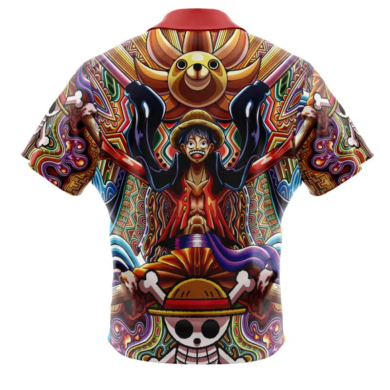 Trippy Monkey D. Luffy One Piece Button Up Hawaiian Shirt - Image 2