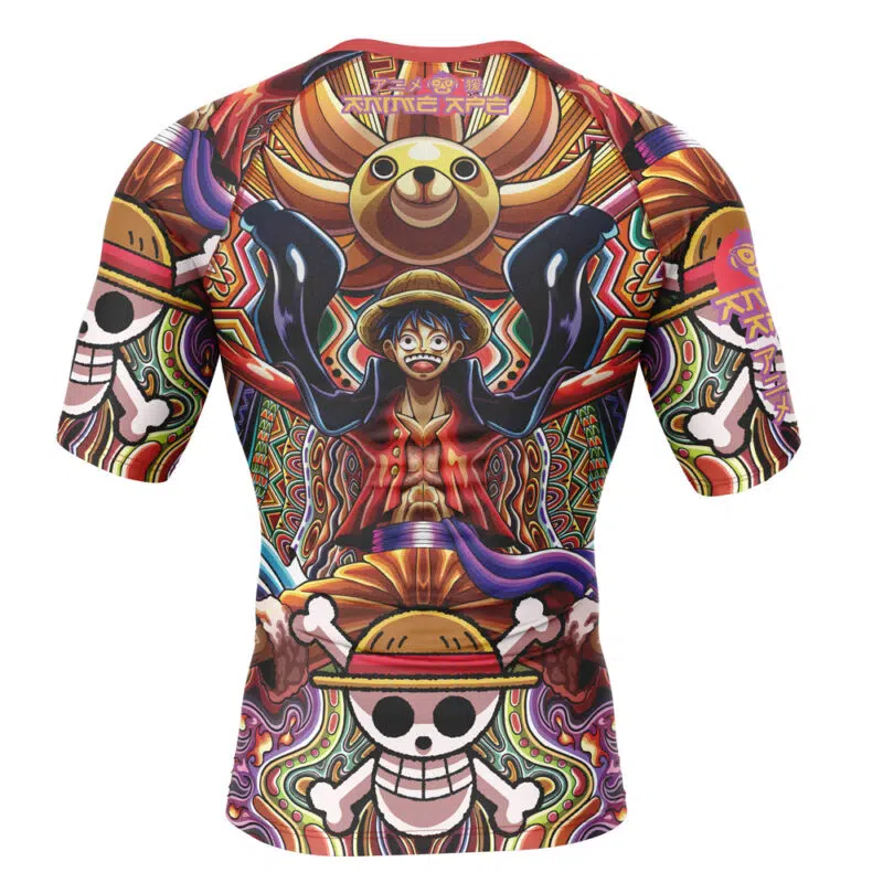 Trippy Monkey D. Luffy One Piece Short Sleeve Rash Guard Compression Shirt - Image 2