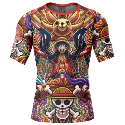 Trippy Monkey D. Luffy One Piece Short Sleeve Rash Guard Compression Shirt
